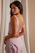 alessia dökümlü korse kısa üst Oh Polly kadınlar 8046V582 Toplamak kızarmak - Görsel 2
