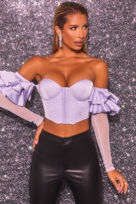 aşk çekicilik bardot uzun fırfır kollu korse kırpma üst Oh Polly kadınlar 8046V685 Toplamak leylak - Görsel 5