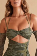 aslı uzun kol panelli mini elbise Oh Polly kadınlar 8046V321 elbiseler zeytin baskı - Görsel 8