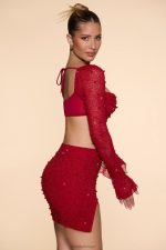 Belle Ile High Waist Thigh Split Mini Skirt Oh Polly kadınlar 8046V783 etekler kırmızı - Görsel 3