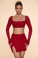Belle Ile High Waist Thigh Split Mini Skirt Oh Polly kadınlar 8046V783 etekler kırmızı - Görsel 5