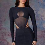 briar uzun kollu mini elbise Oh Polly kadınlar 8046V130 elbiseler gece yarısı siyahı