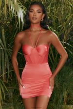 bu karmaşık saten korse mini elbise Oh Polly kadınlar 8046V493 elbiseler pembe