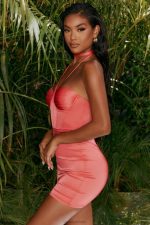 bu karmaşık saten korse mini elbise Oh Polly kadınlar 8046V493 elbiseler pembe - Görsel 3