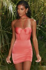 bu karmaşık saten korse mini elbise Oh Polly kadınlar 8046V493 elbiseler pembe - Görsel 8