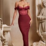 cecily omuzları açık dantelli korse maxi elbise Oh Polly kadınlar 8046V280 elbiseler kırmızı