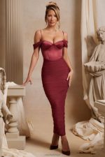 cecily omuzları açık dantelli korse maxi elbise Oh Polly kadınlar 8046V280 elbiseler kırmızı