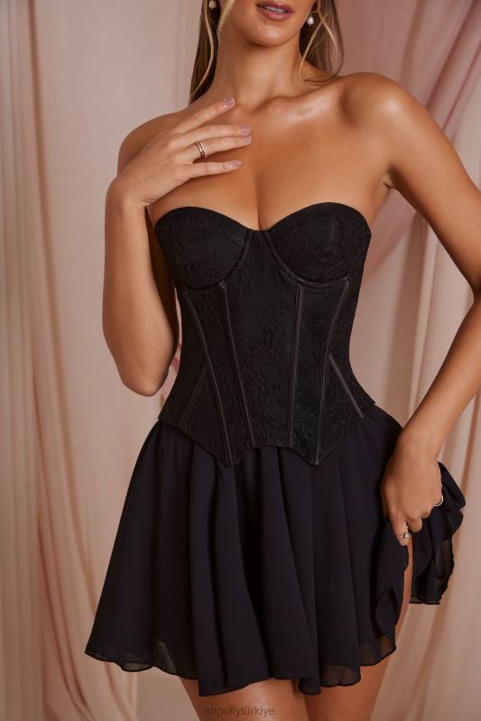 chloe straplez dantel korse mini elbise Oh Polly kadınlar 8046V253 elbiseler siyah - Görsel 4