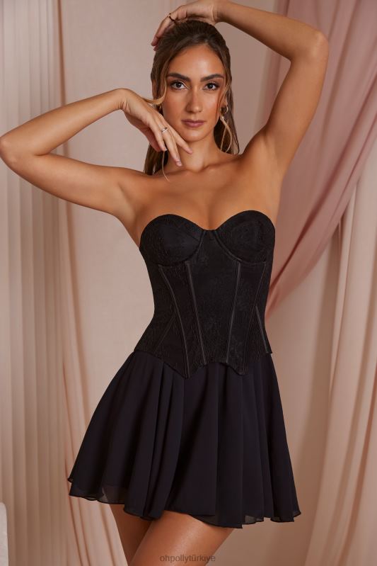 chloe straplez dantel korse mini elbise Oh Polly kadınlar 8046V253 elbiseler siyah - Görsel 8