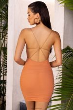 çöl rüyaları dantelli arkadan bağlamalı mini elbise Oh Polly kadınlar 8046V506 elbiseler karamel - Görsel 3