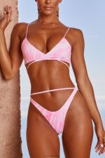 dalga gezisi kesilmiş tanga bikini altı Oh Polly kadınlar 8046V922 mayo pembe kravat boyası - Görsel 6