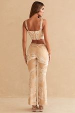 defne yüzük detaylı kaçak pantolon Oh Polly kadınlar 8046V832 dipler bej baskı - Görsel 2