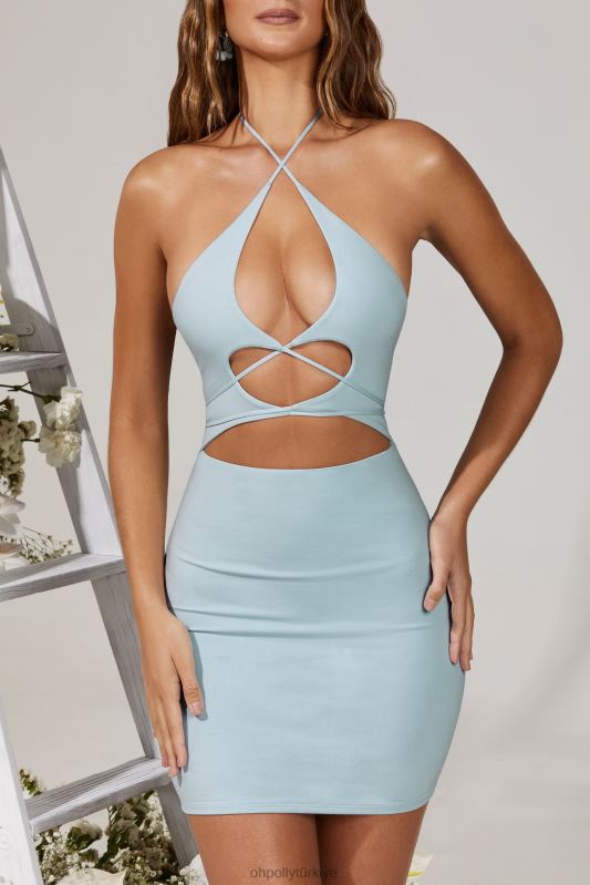 eldora anahtar deliği kesim detaylı mini elbise Oh Polly kadınlar 8046V362 elbiseler mavi - Görsel 4