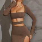 enya uzun kollu mini elbise Oh Polly kadınlar 8046V154 elbiseler boz kahverengi