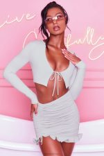 fırfırlı dantelli bodycon mini etek için burada Oh Polly kadınlar 8046V846 etekler gri