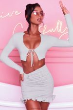 fırfırlı dantelli bodycon mini etek için burada Oh Polly kadınlar 8046V846 etekler gri - Görsel 4