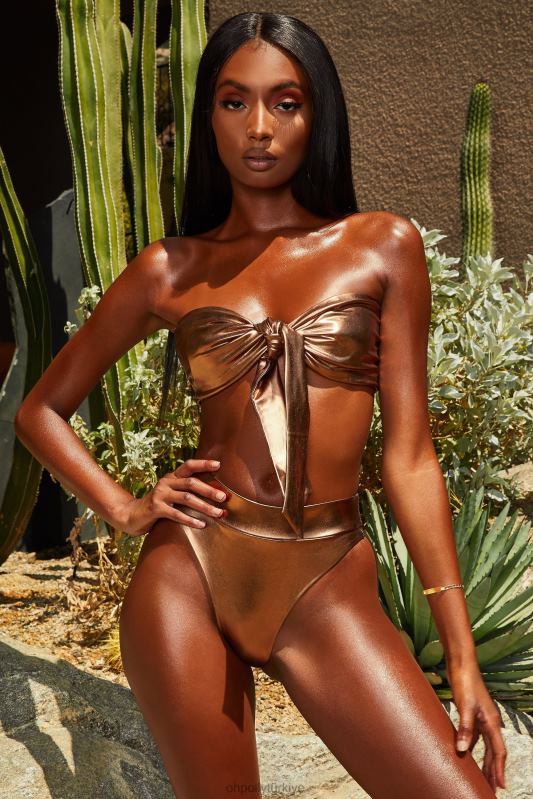 gold coast metalik yüksek belli bikini altı Oh Polly kadınlar 8046V936 mayo bronz - Görsel 12