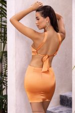 güneş ışığı yalnızlık düğüm detaylı boyundan bağlamalı saten mini elbise Oh Polly kadınlar 8046V503 elbiseler karamel - Görsel 2