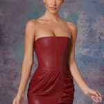 harlow vegan deri bandeau korse mini elbise Oh Polly kadınlar 8046V131 elbiseler tuğla