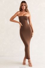 kali bandeau maxi elbise Oh Polly kadınlar 8046V296 elbiseler kahverengi - Görsel 4