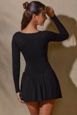 keziah uzun kollu katmanlı evaze mini elbise Oh Polly kadınlar 8046V126 elbiseler siyah - Görsel 2