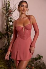 maelle dantel kollu evaze mini elbise Oh Polly kadınlar 8046V265 elbiseler pişmiş toprak - Görsel 5