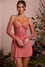 maelle dantel kollu evaze mini elbise Oh Polly kadınlar 8046V265 elbiseler pişmiş toprak - Görsel 8