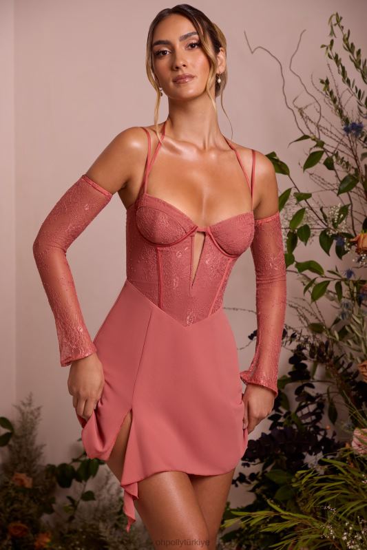 maelle dantel kollu evaze mini elbise Oh Polly kadınlar 8046V265 elbiseler pişmiş toprak - Görsel 9