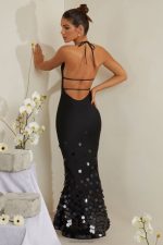 manolya dekolteli boyun işlemeli saten maxi elbise Oh Polly kadınlar 8046V217 elbiseler siyah - Görsel 2