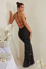 manolya dekolteli boyun işlemeli saten maxi elbise Oh Polly kadınlar 8046V217 elbiseler siyah - Görsel 10