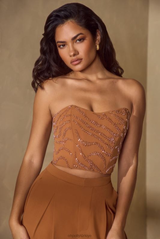 mina işlemeli bandeau korse üst Oh Polly kadınlar 8046V602 Toplamak karamel - Görsel 5