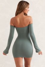 nasima uzun kollu bardot mini elbise Oh Polly kadınlar 8046V294 elbiseler yeşil - Görsel 2