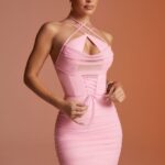 noelani boyundan bağlamalı korse mini elbise Oh Polly kadınlar 8046V170 elbiseler pembe