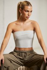 oran üst üste binen bandeau kısa üst Oh Polly kadınlar 8046V618 Toplamak gri - Görsel 6