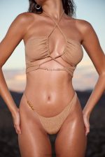rayen asimetrik tanga bikini altı Oh Polly kadınlar 8046V881 mayo altın