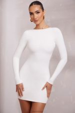 sirena uzun kollu sırtı açık mini elbise Oh Polly kadınlar 8046V212 elbiseler beyaz - Görsel 4