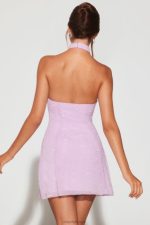 sorrento işlemeli asimetrik yaka evaze mini elbise Oh Polly kadınlar 8046V8 elbiseler leylak - Görsel 2
