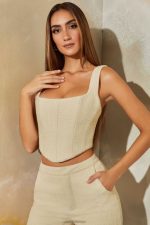 una tüvit kare yaka korse kısa üst Oh Polly kadınlar 8046V712 Toplamak taş - Görsel 6